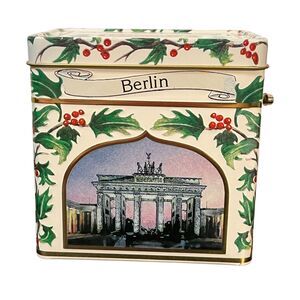 Vintage Christmas Cookie Tin Music Box Lambertz German Plays White Christmas